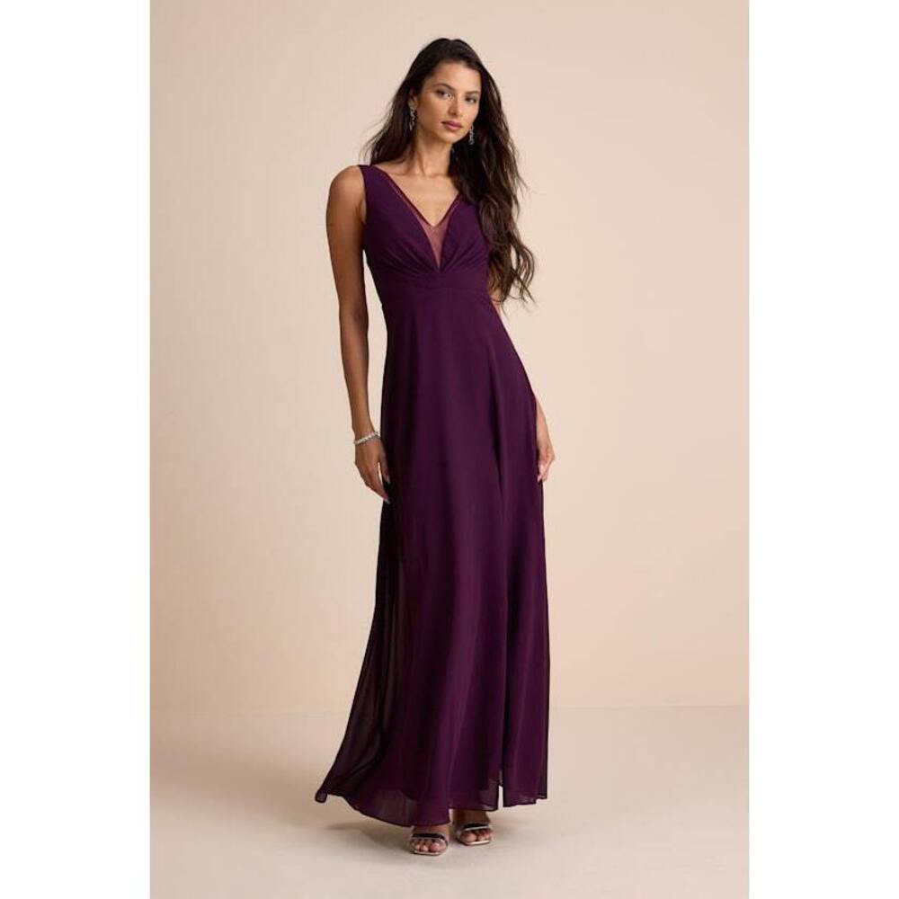Lulus Simply Immaculate Dark Purple Low V Maxi Dress - Size S